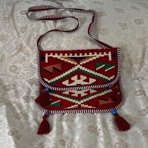 Ethnic Romanian Red and Green Patterned Shoulder Bag - New w/o tags